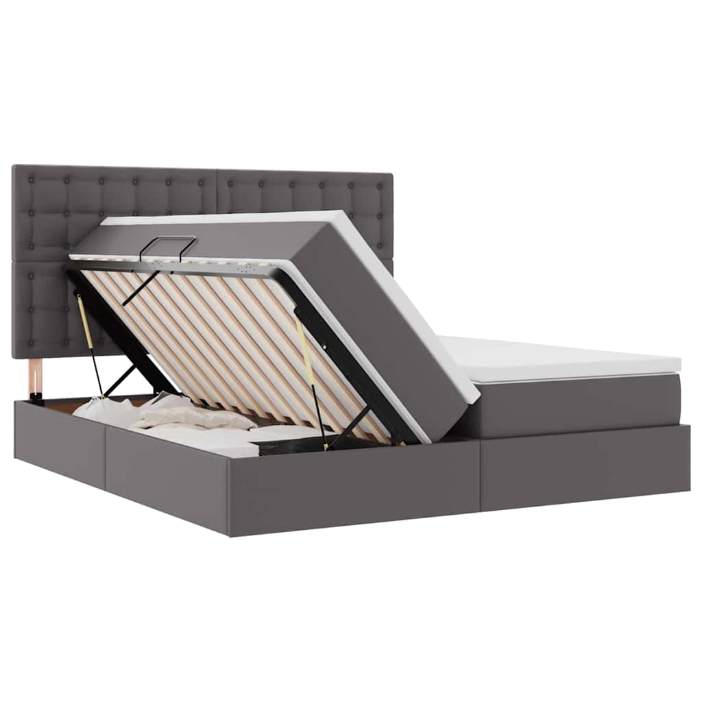 Letto con contenitore e LED Grigio 180 x 200 cm Pelle sintetica