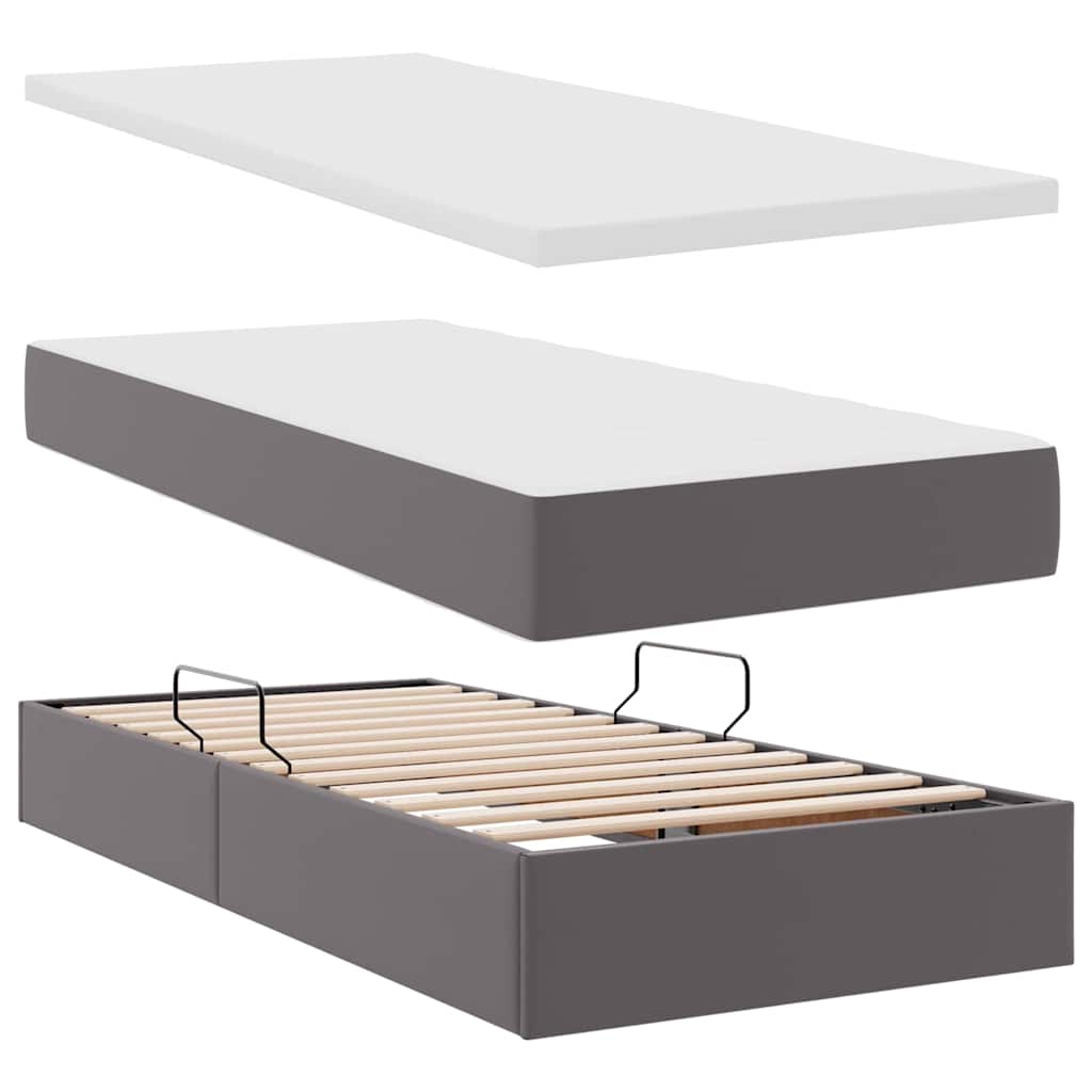 Letto con contenitore e LED Grigio 180 x 200 cm Pelle sintetica