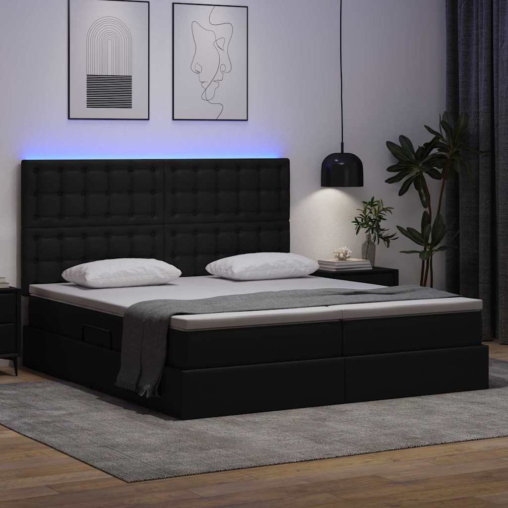 Letto con contenitore e LED Nero 200 x 200 cm Pelle sintetica