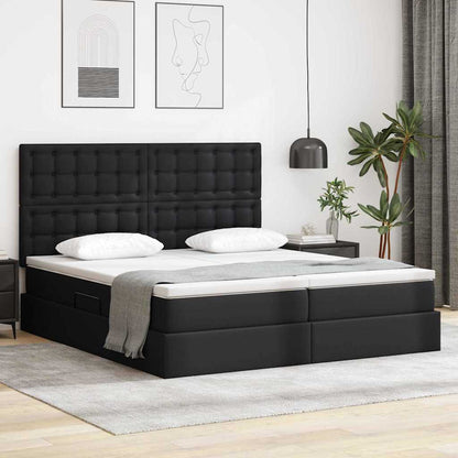 Letto con contenitore e LED Nero 200 x 200 cm Pelle sintetica