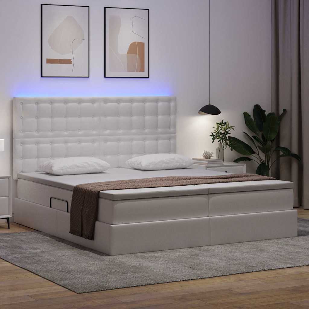 Letto con contenitore e LED Bianco Puro 200 x 200 cm