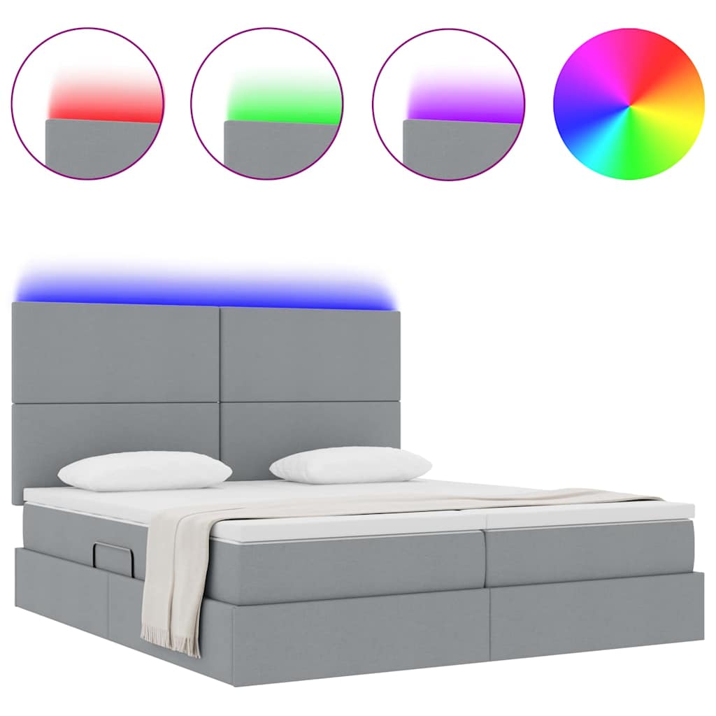 Letto con contenitore LED e materasso Grigio Chiaro