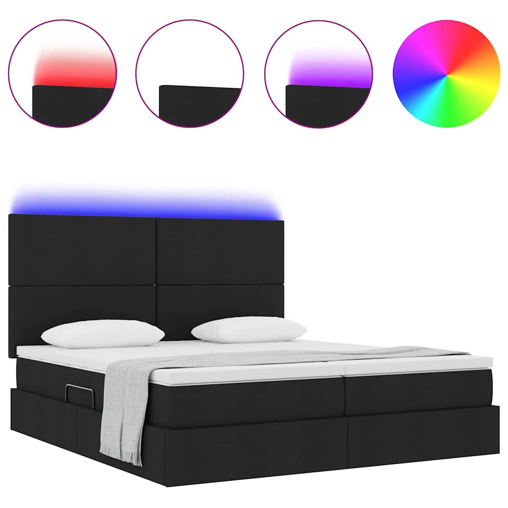 Letto con contenitore LED e materasso Nero 180 x 200 cm Tessuto