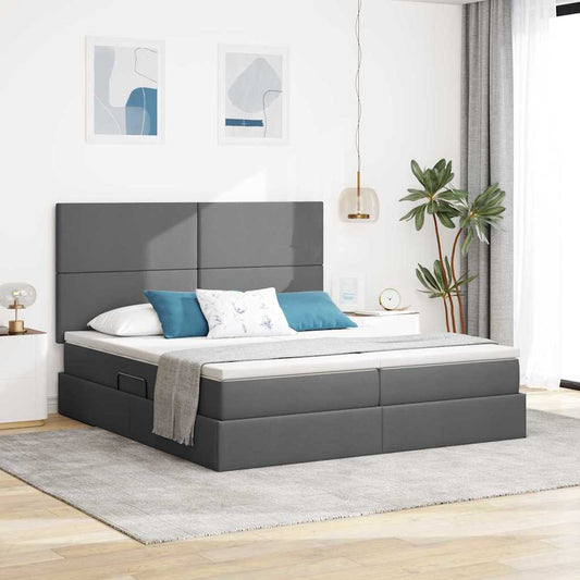 Letto con contenitore LED e materasso Grigio Scuro 200 x 200 cm