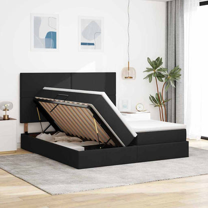 Letto con contenitore LED e materasso Nero 200 x 200 cm Tessuto