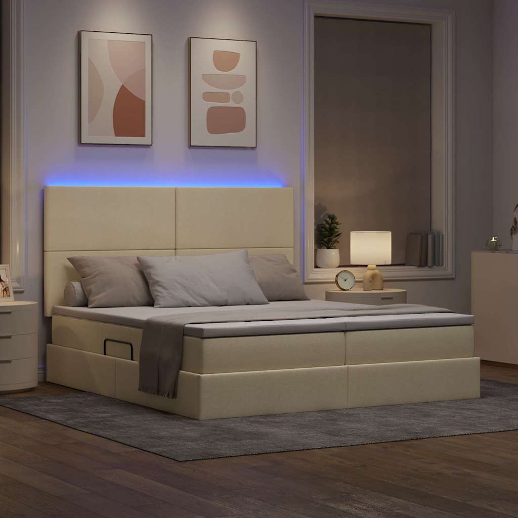 Letto con contenitore LED e materasso Crema 200 x 200 cm