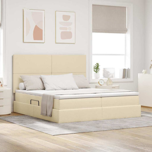 Letto con contenitore LED e materasso Crema 200 x 200 cm