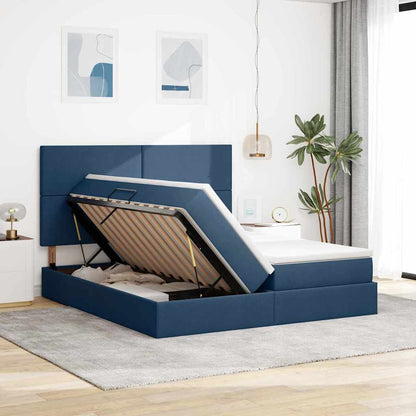 Letto con contenitore LED e materasso Blu 200 x 200 cm Tessuto