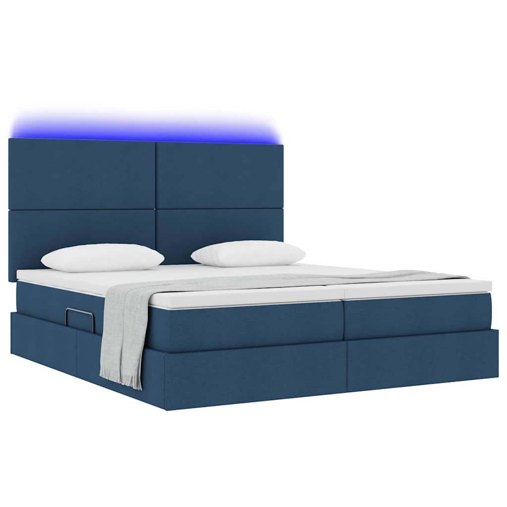 Letto con contenitore LED e materasso Blu 200 x 200 cm Tessuto