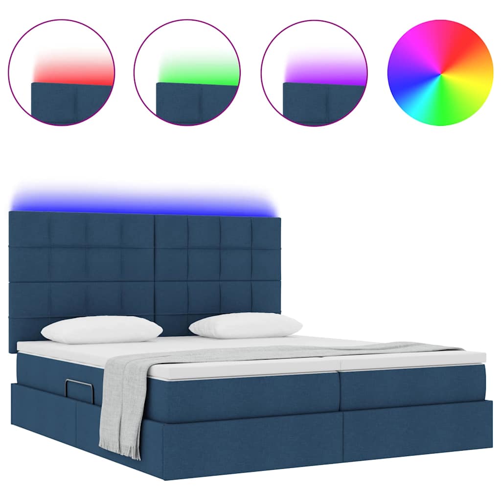Letto con contenitore LED e materasso Blu 180 x 200 cm Tessuto