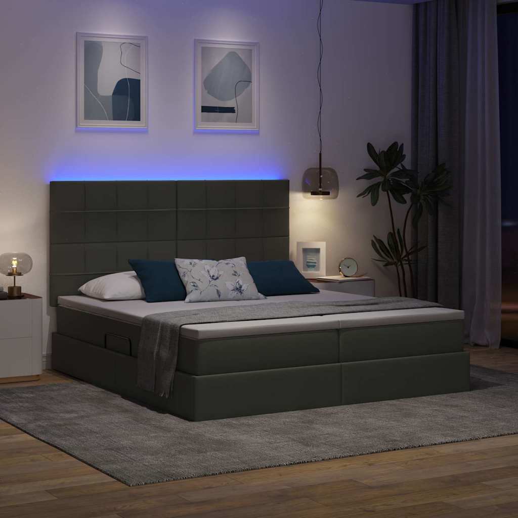 Letto con contenitore LED e materasso Grigio Scuro 200 x 200 cm