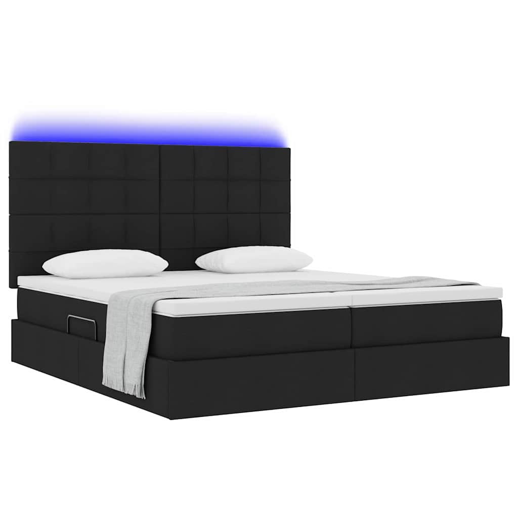 Letto con contenitore LED e materasso Nero 200 x 200 cm Tessuto