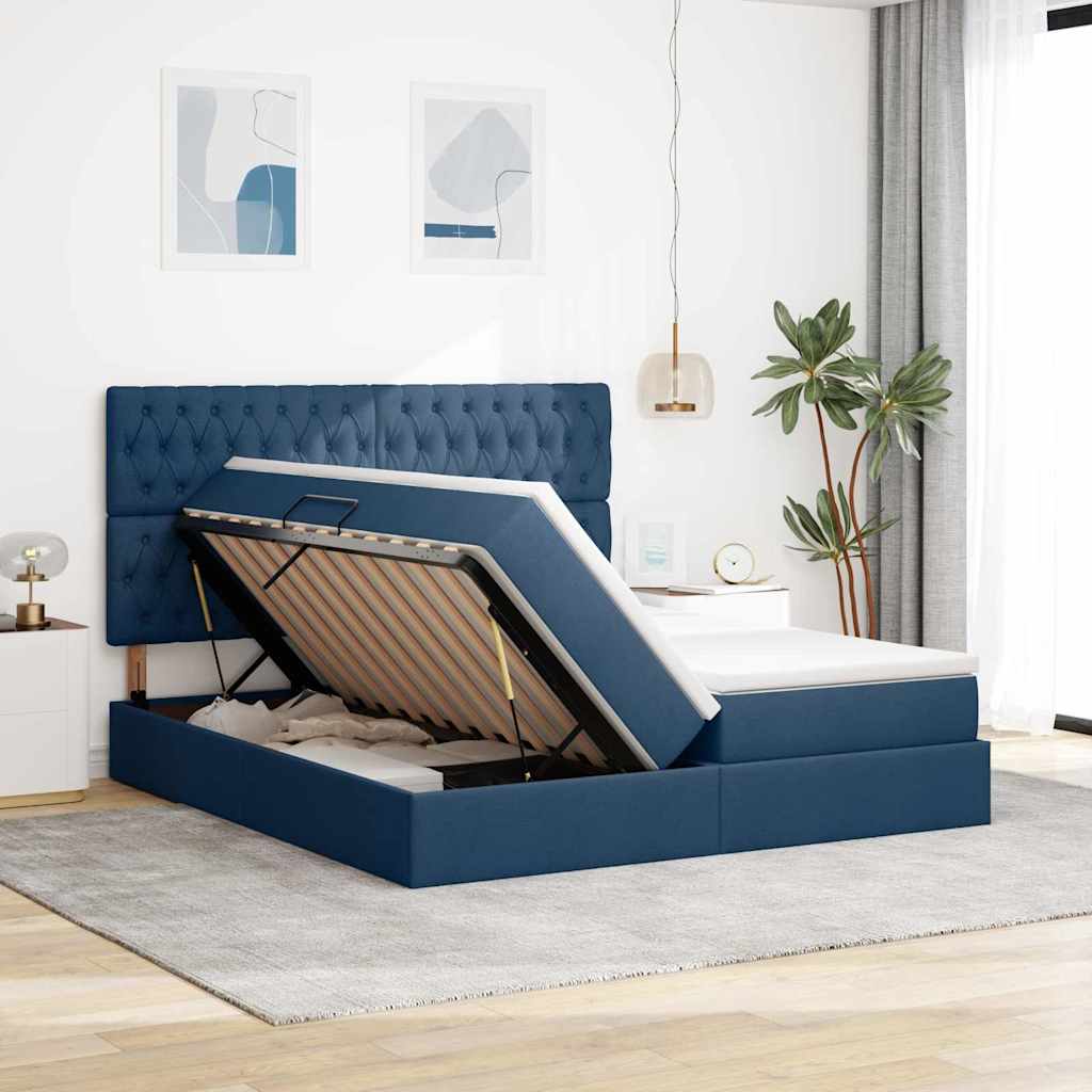 Letto con contenitore LED e materasso Blu 180 x 200 cm Tessuto