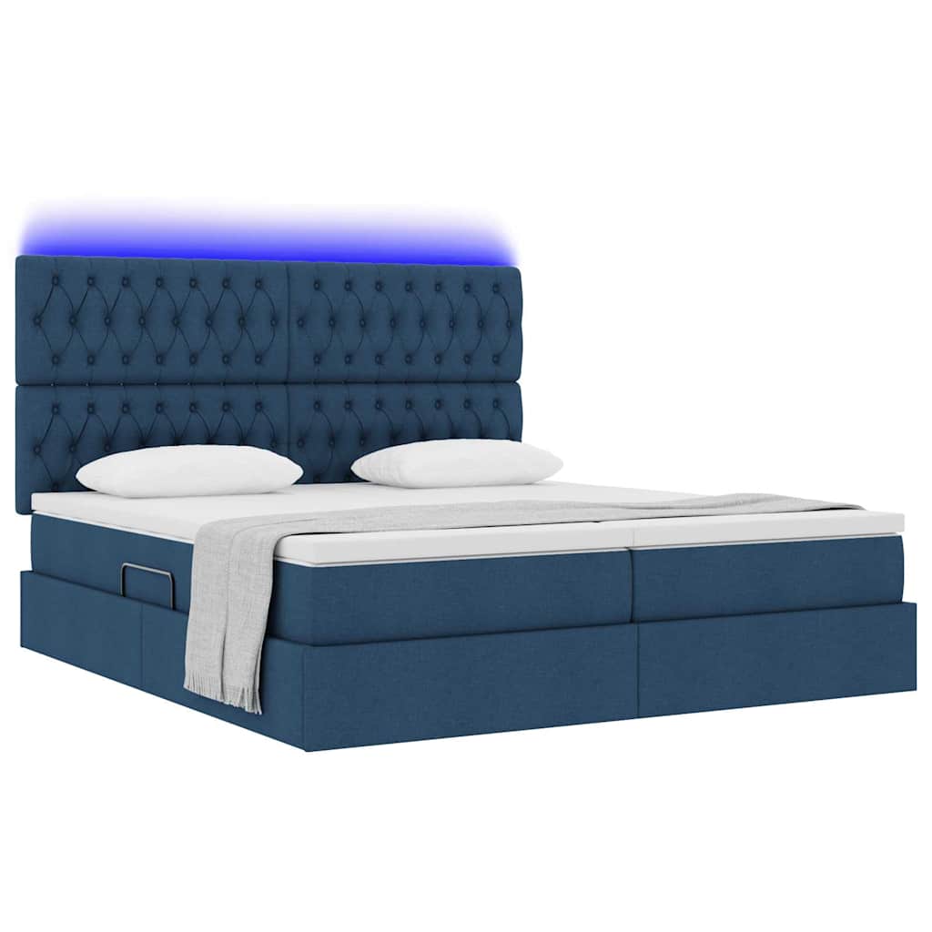 Letto con contenitore LED e materasso Blu 180 x 200 cm Tessuto
