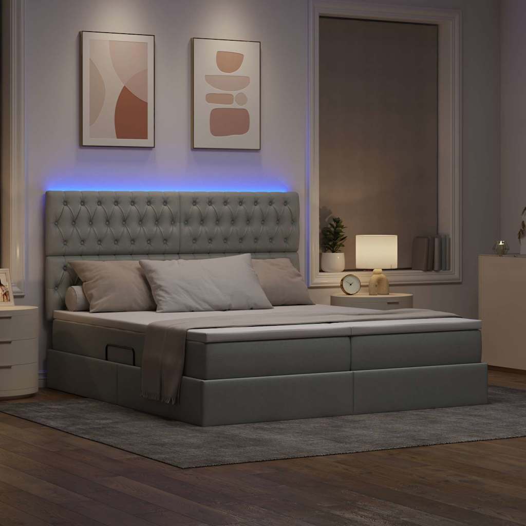 Letto con contenitore LED e materasso Grigio Chiaro