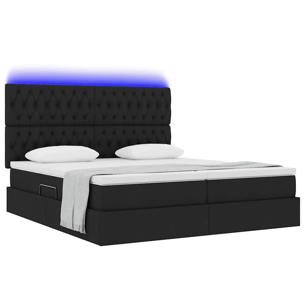 Letto con contenitore LED e materasso Nero 200 x 200 cm Tessuto
