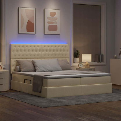 Letto con contenitore LED e materasso Crema 200 x 200 cm