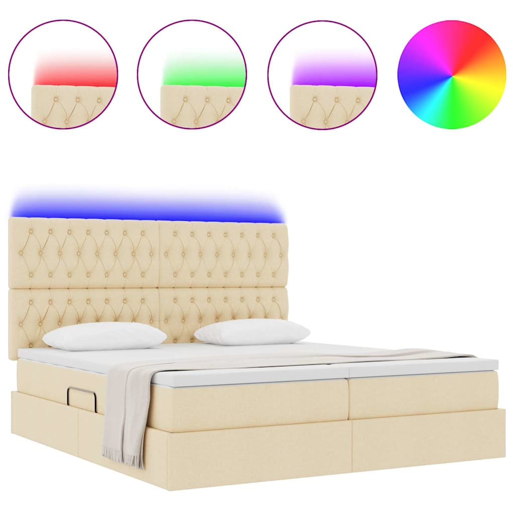 Letto con contenitore LED e materasso Crema 200 x 200 cm