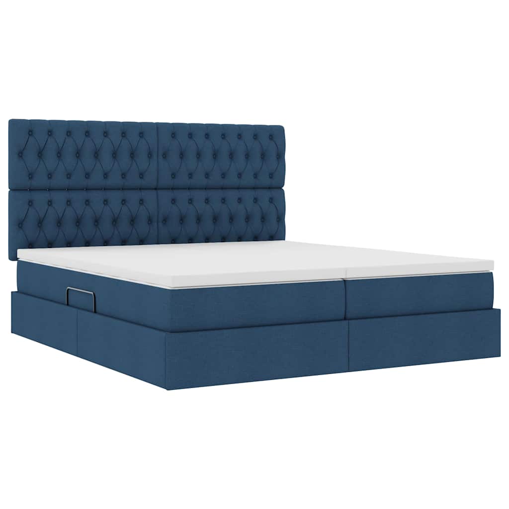 Letto con contenitore LED e materasso Blu 200 x 200 cm Tessuto