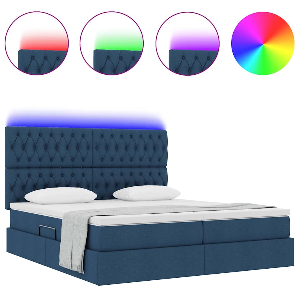 Letto con contenitore LED e materasso Blu 200 x 200 cm Tessuto