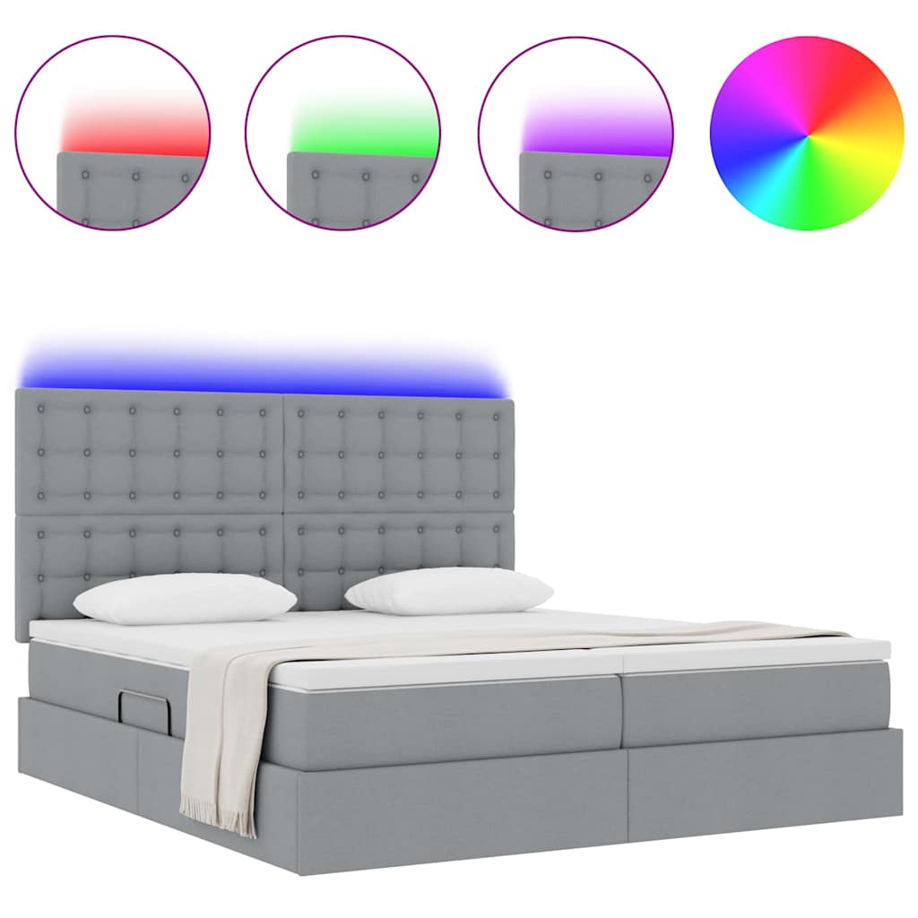 Letto con contenitore LED e materasso Grigio Chiaro