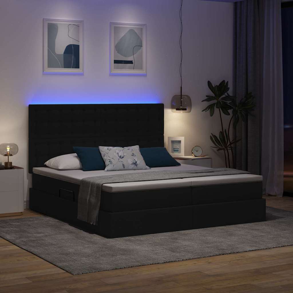 Letto con contenitore LED e materasso Nero 180 x 200 cm Tessuto