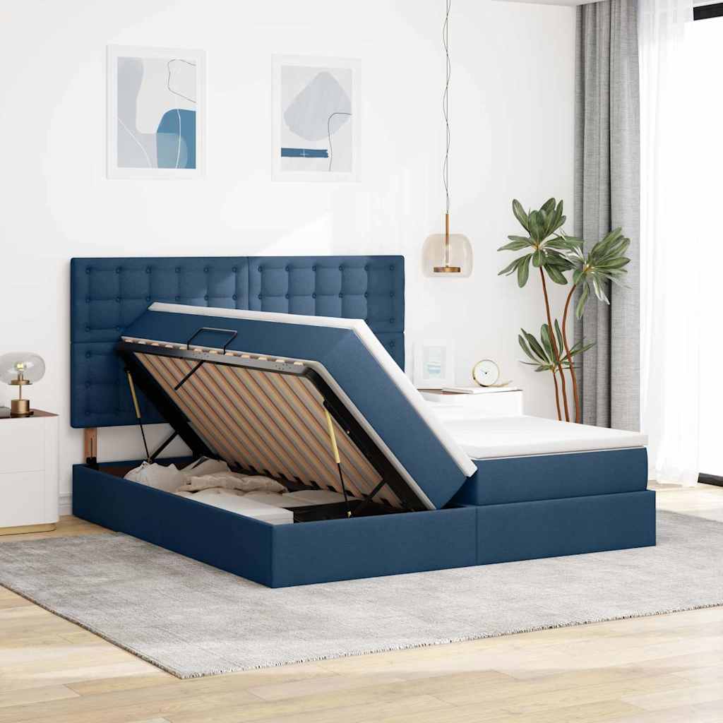 Letto con contenitore LED e materasso Blu 200 x 200 cm Tessuto
