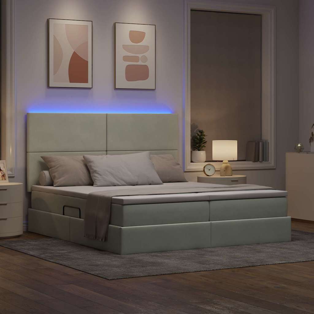 Letto con contenitore LED e materasso Grigio Chiaro