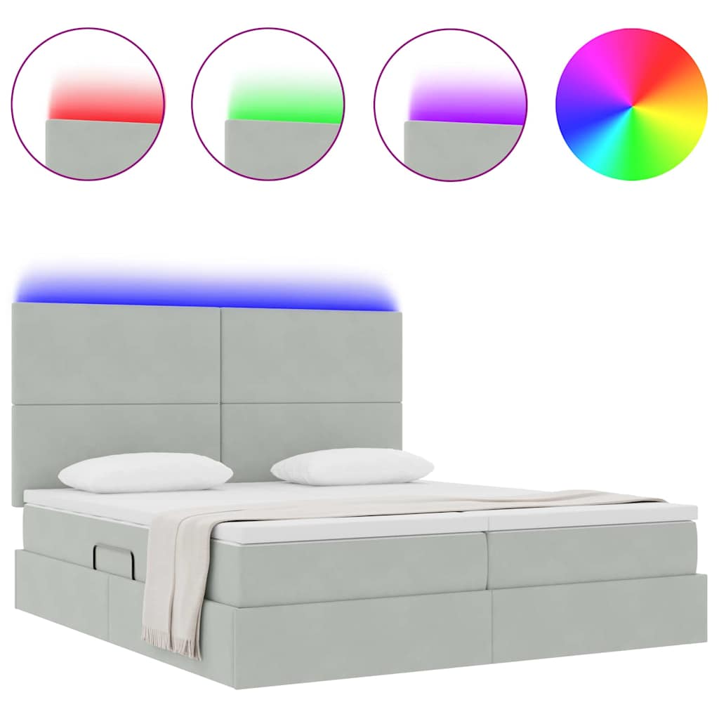 Letto con contenitore LED e materasso Grigio Chiaro