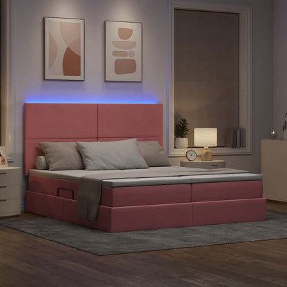 Letto con contenitore LED e materasso Rosa 180 x 200 cm Velluto