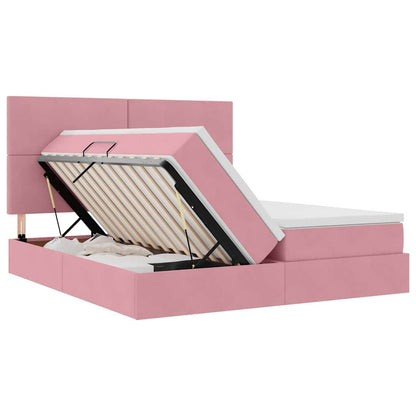 Letto con contenitore LED e materasso Rosa 180 x 200 cm Velluto