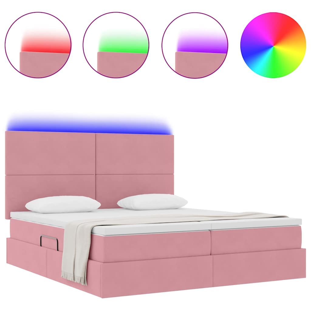 Letto con contenitore LED e materasso Rosa 180 x 200 cm Velluto