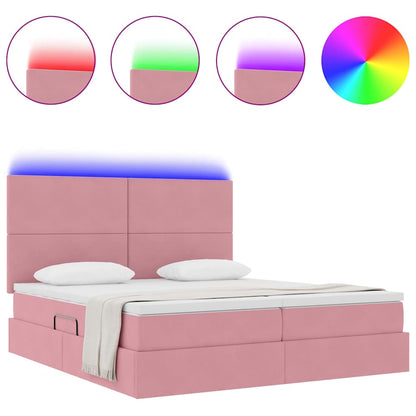 Letto con contenitore LED e materasso Rosa 180 x 200 cm Velluto