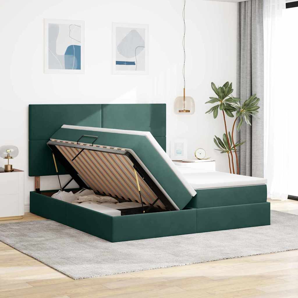 Letto con contenitore LED e materasso Verde Scuro 200 x 200 cm
