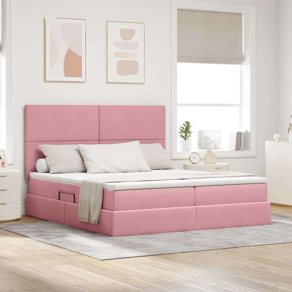 Letto con contenitore LED e materasso Rosa 200 x 200 cm Velluto