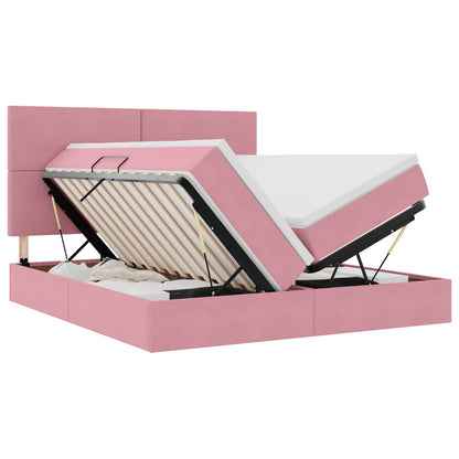 Letto con contenitore LED e materasso Rosa 200 x 200 cm Velluto