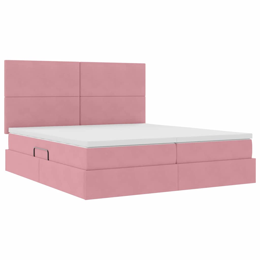 Letto con contenitore LED e materasso Rosa 200 x 200 cm Velluto