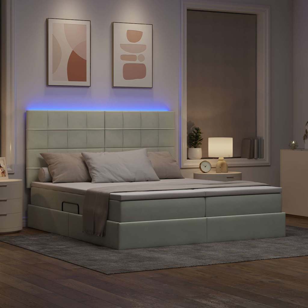 Letto con contenitore LED e materasso Grigio Chiaro