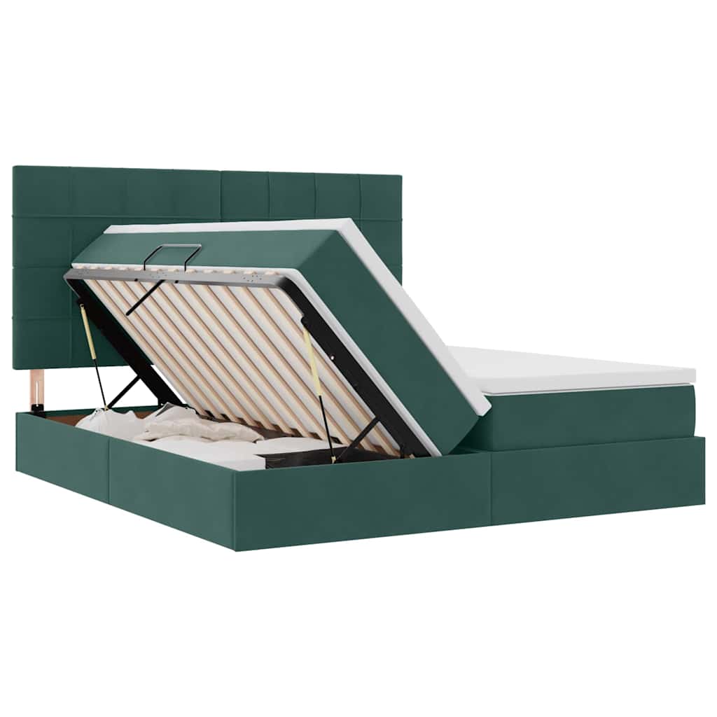 Letto con contenitore LED e materasso Verde Scuro 180 x 200 cm