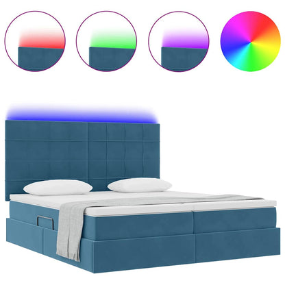Letto con contenitore LED e materasso Blu Scuro 180 x 200 cm