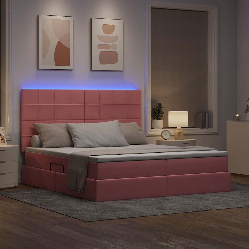 Letto con contenitore LED e materasso Rosa 180 x 200 cm Velluto