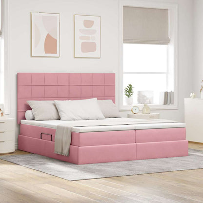 Letto con contenitore LED e materasso Rosa 180 x 200 cm Velluto