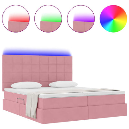 Letto con contenitore LED e materasso Rosa 180 x 200 cm Velluto