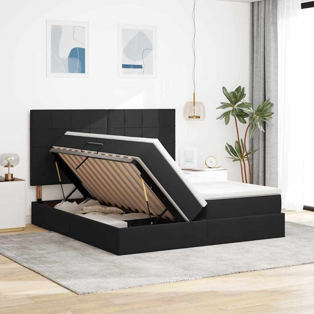 Letto con contenitore LED e materasso Nero 200 x 200 cm Velluto