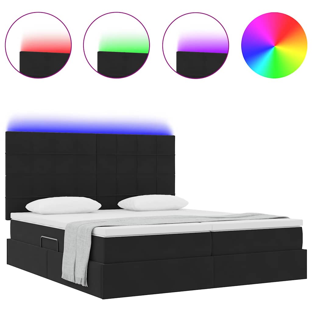 Letto con contenitore LED e materasso Nero 200 x 200 cm Velluto