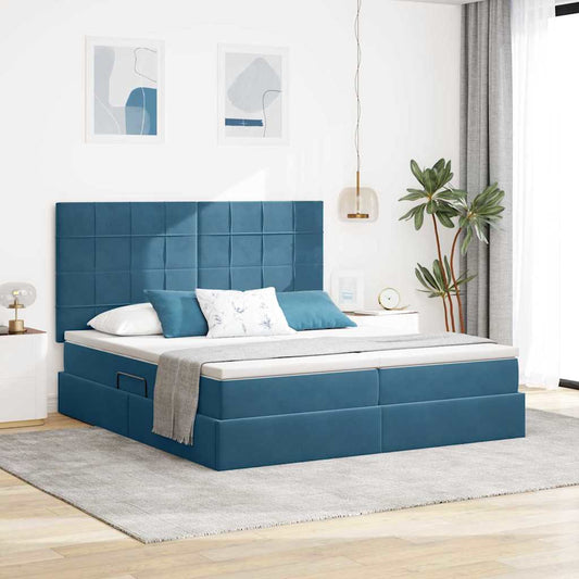 Letto con contenitore LED e materasso Blu Scuro 200 x 200 cm