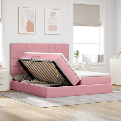 Letto con contenitore LED e materasso Rosa 200 x 200 cm Velluto