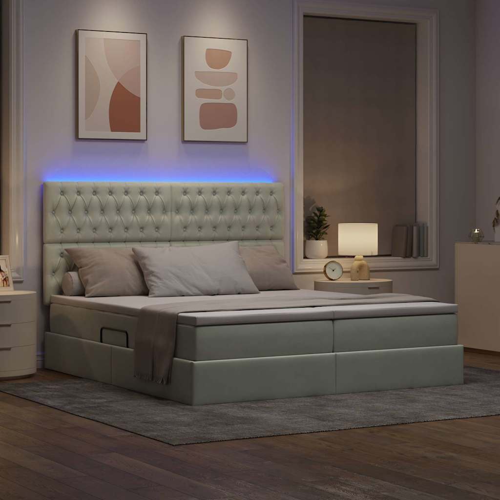 Letto con contenitore LED e materasso Grigio Chiaro