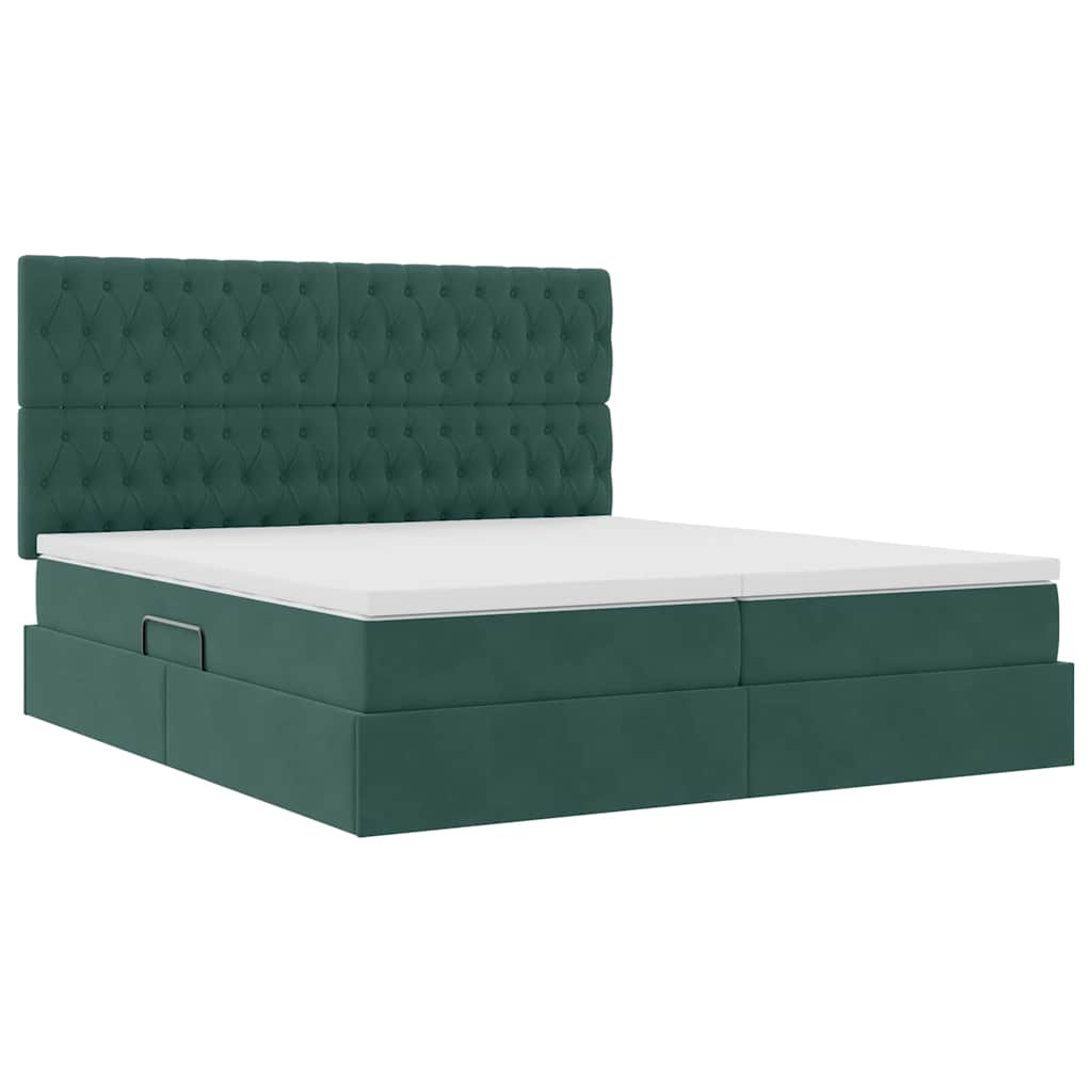 Letto con contenitore LED e materasso Verde Scuro 180 x 200 cm