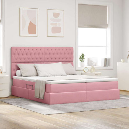 Letto con contenitore LED e materasso Rosa 180 x 200 cm Velluto